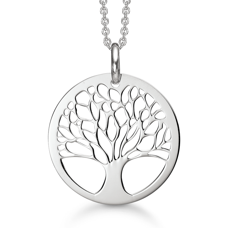 Livets Træ halskæde, i rhodineret sølv
