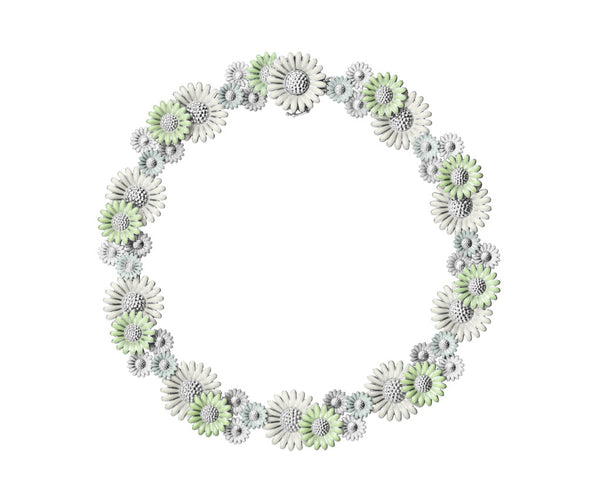 Daisy, halskæde, collier med grøn/hvid emalje