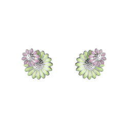 Georg Jensen, Daisy, ørestikker, 2 blomster grøn/lyserød emalje
