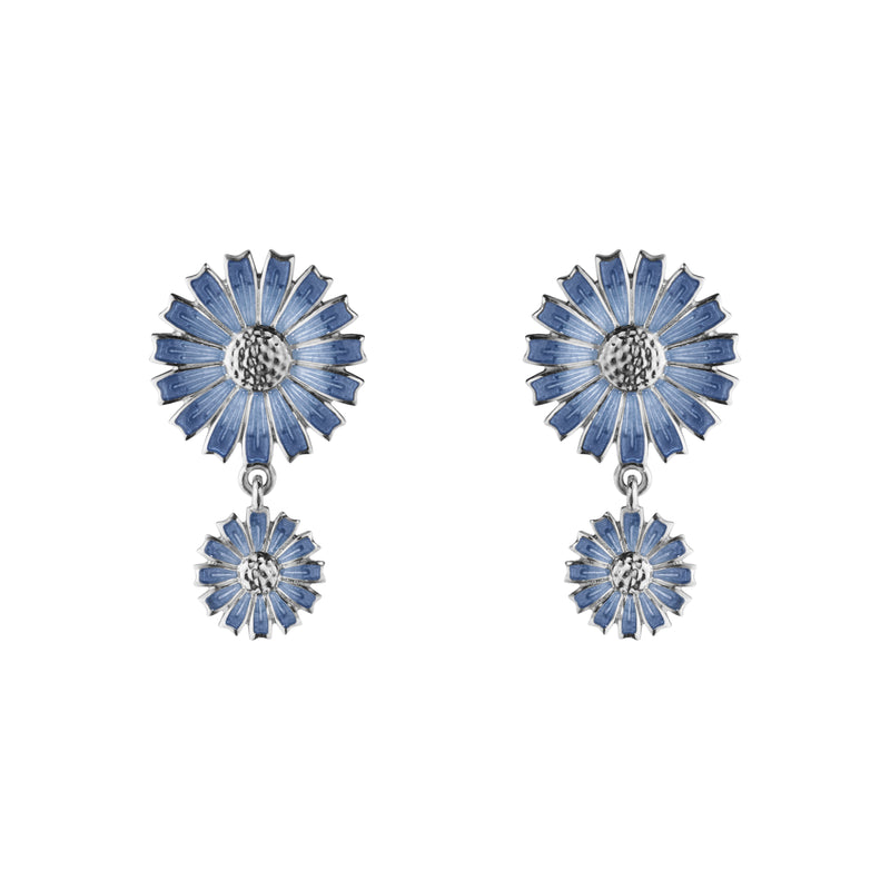 Georg Jensen DAISY dobbelt øreringe med blå emalje - 20001740