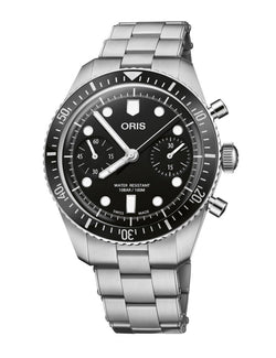 Oris Divers 65 Chronograph herreur, sort skive, stål lænke