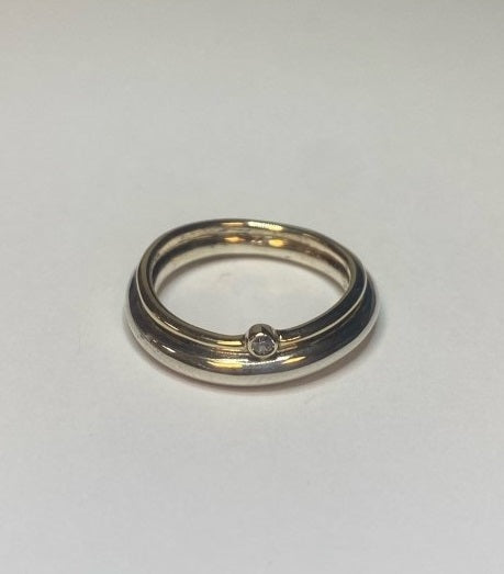 Ring, sølv og 8kt guld m. zirconia
