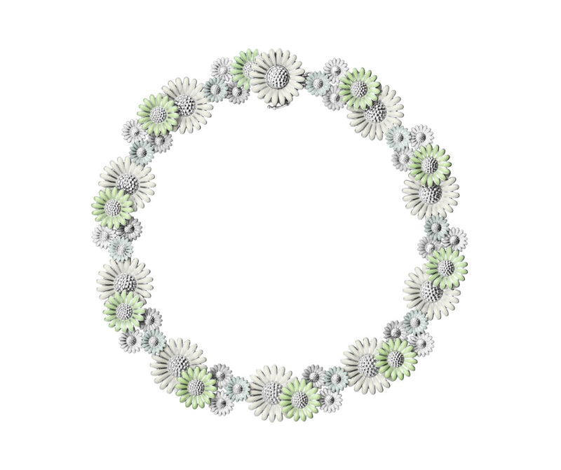 Daisy, halskæde, collier med grøn/hvid emalje