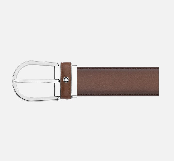 Mont Blanc, Bælte horseshoe buckle i brun læder 35mm