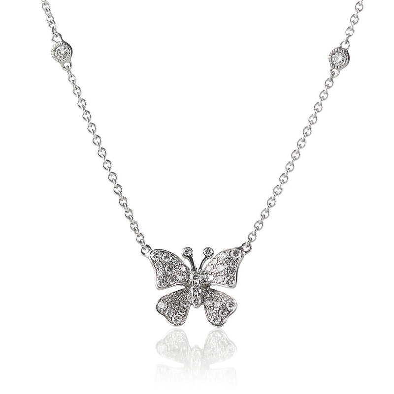 Christine Hvelplund, Fairytale, sommerfugl halskæde 18kt hvidguld m. diamanter