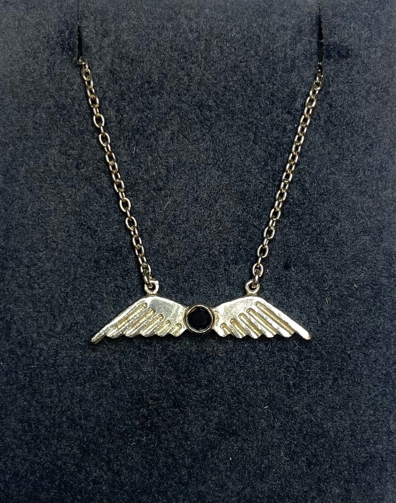 Army halskæde i sølv, vinger med sort zirconia